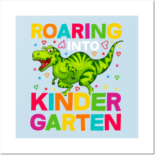 Roaring Into Kindergarten With T-Rex and Hearts Posters and Art